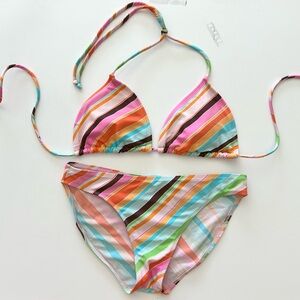 Women’s Multicolor 2-Piece Stripe Triangle Bikini Set